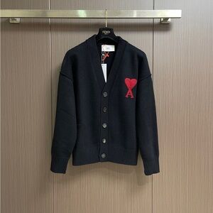 Ami Black Cardigan with Red Heart Logo